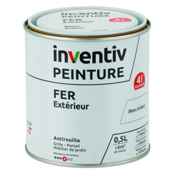 Peinture extérieure fer Garantie 4 ans blanc brillant 0,5 L - INVENTIV
