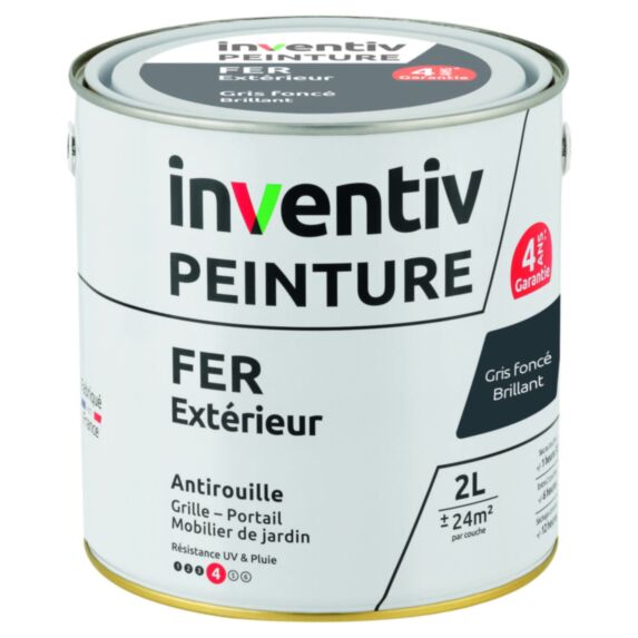 Peinture extérieure fer Garantie 4 ans gris foncé brillant 2 L - INVENTIV