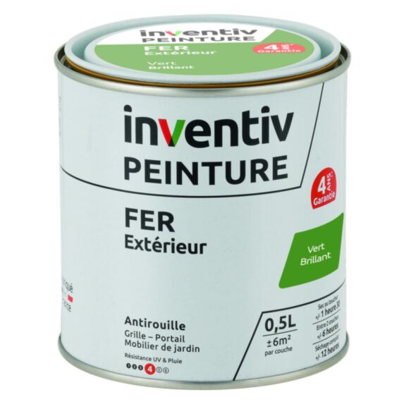 Peinture Extérieure Fer Garantie 4 ans Vert Brillant 0,5L - INVENTIV