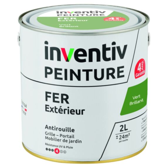 Peinture Extérieure Fer Garantie 4 ans Vert Brillant 2L - INVENTIV