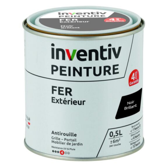 Peinture extérieure fer Garantie 4 ans noir brillant 0,5 L - INVENTIV
