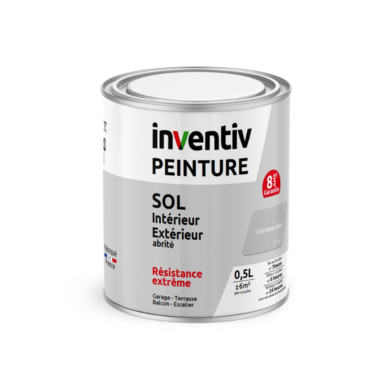 Peinture extérieure sol Garantie 8 ans gris béton satin 0,5 L - INVENTIV