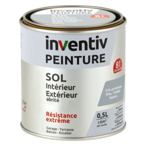 Peinture Extérieure Sol Garantie 8 ans gris ardoise satin 0,5 L - INVENTIV