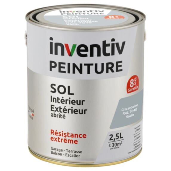 Peinture Extérieure Sol Garantie 8 ans gris ardoise satin 2,5 L - INVENTIV