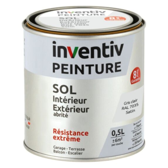 Peinture Extérieure Sol Garantie 8 ans gris clair satin 0,5 L - INVENTIV