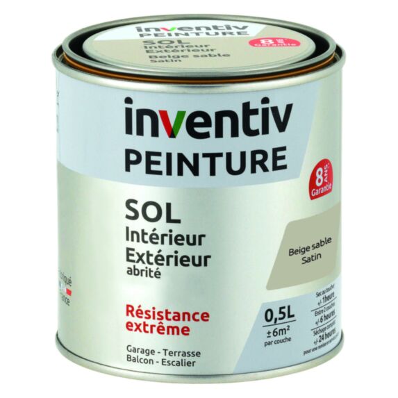 Peinture extérieure sol Garantie 8 ans beige sable satin 0,5 L - INVENTIV