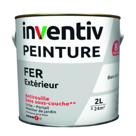 Peinture extérieure fer Garantie 8 ans blanc satin 2 L - INVENTIV