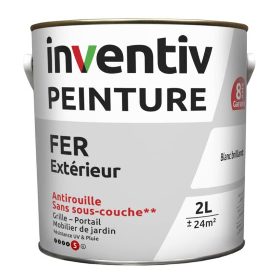Peinture extérieure fer Garantie 8 ans blanc brillant 2 L - INVENTIV