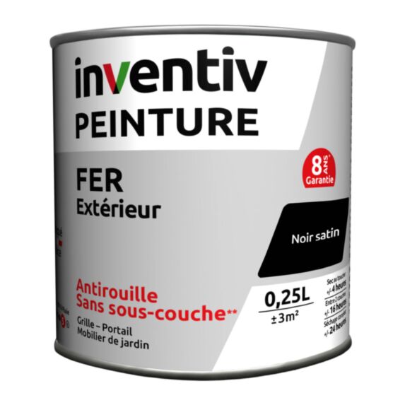 Peinture fer satinée Noir 0,25L - INVENTIV