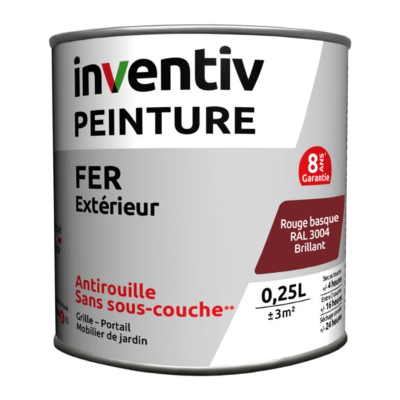 Peinture fer brillante Rouge basque 0,25L - INVENTIV