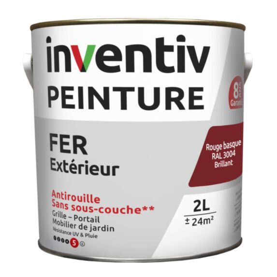 Peinture extérieure fer Garantie 8 ans rouge basque brillant 2 L - INVENTIV