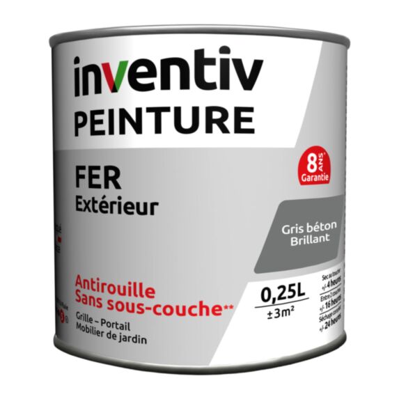Peinture fer brillante Gris béton 0,25L - INVENTIV
