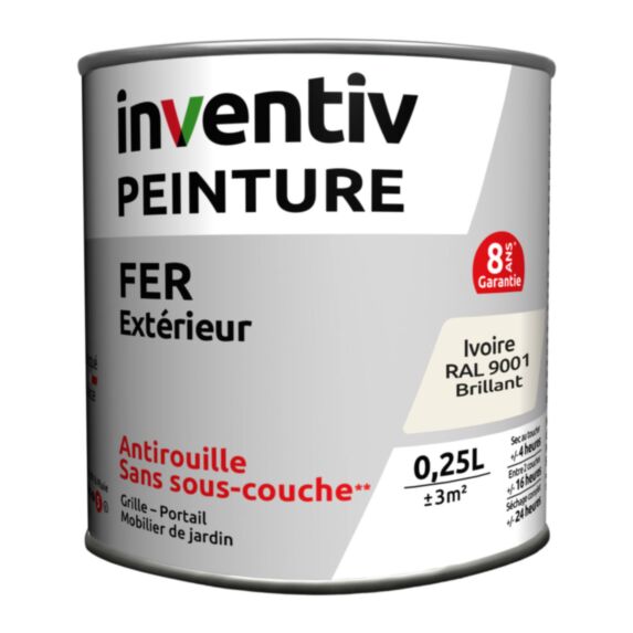 Peinture fer brillante Ivoire 0,25L - INVENTIV