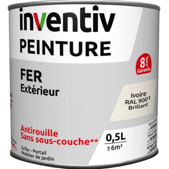 Peinture fer brillante Ivoire 0,5L - INVENTIV