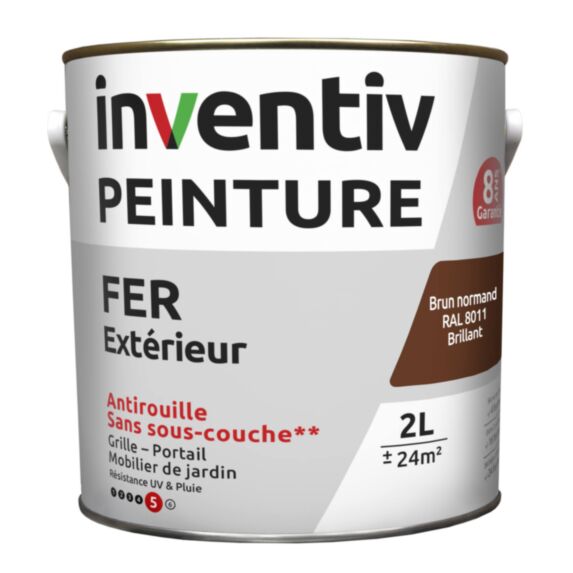 Peinture fer brillante Brun normand 2L - INVENTIV