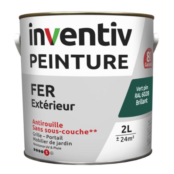 Peinture fer brillante Vert pin 2L - INVENTIV