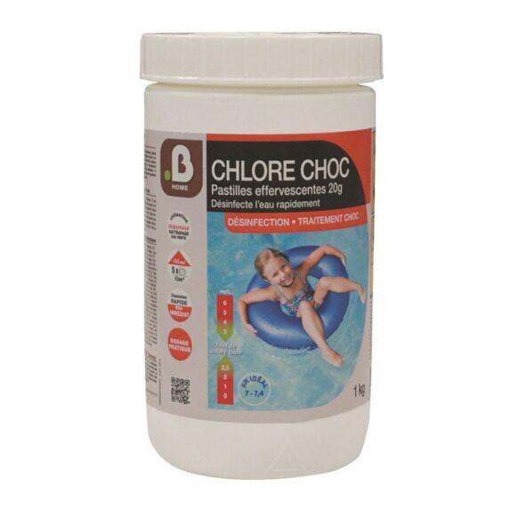 Pastilles effervescentes de 20gr Chlore Choc traitement piscine 1kg - B HOME