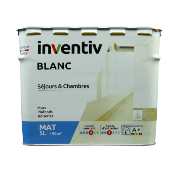 Peinture Murs/Plafonds/Boiseries blanc Mat 5L - INVENTIV