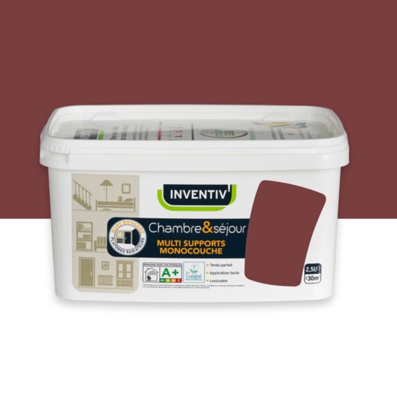 Peinture Chambre et séjour Rouge grenat n°1 satiné 2,5L - INVENTIV