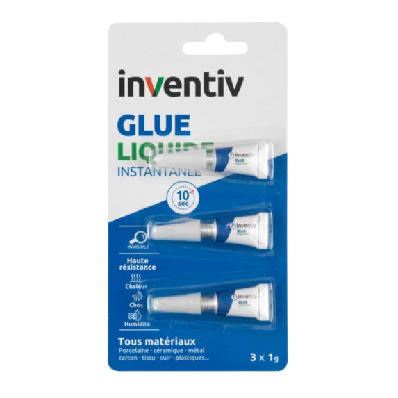 Colle Réparation Glue Instantanée Liquide 3x1gr - INVENTIV