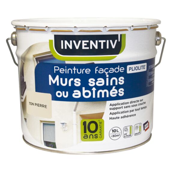 Peinture façade murs sains ou abîmés Pliolite - 10L - ton pierre - INVENTIV