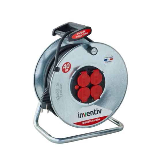 Enrouleur câble électrique Chantier 4 prises 40m - INVENTIV