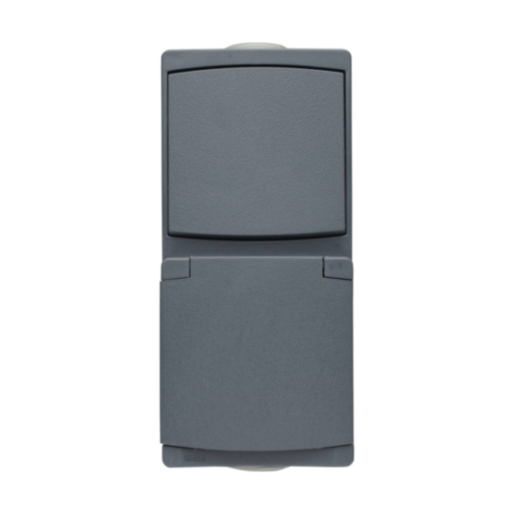 Prises 2P+T 16A + interrupteur vaetvient en saillie Subline gris IP54 - INVENTIV