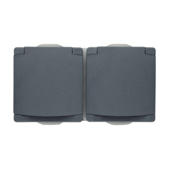 Double prise avec terre 2P+T 16A en saillie Subline gris IP54 - INVENTIV