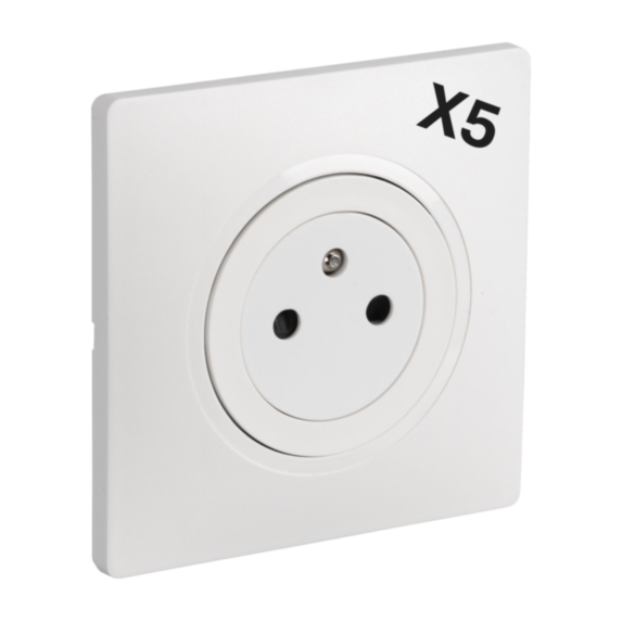 5 prises 2P+T complet blanc - INVENTIV