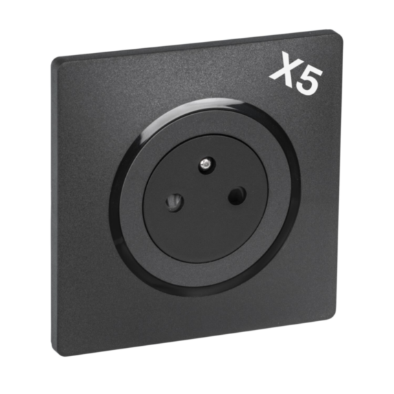 5 prises 2P+T Eclipse noir + plaque - INVENTIV