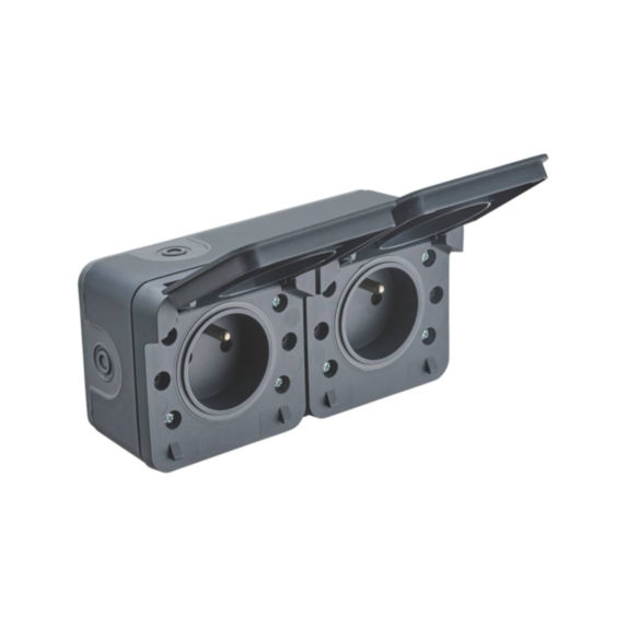 Prise double 2P+T étanche IP55 Terra Anthracite - INVENTIV