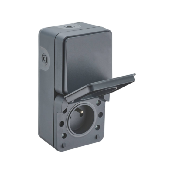 Prise 2P+T + va-et-vient étanche Terra IP55 anthracite - INVENTIV