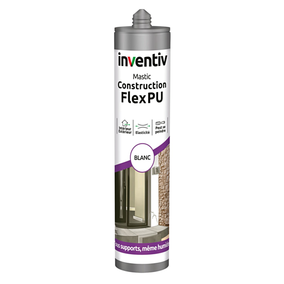 Mastic Construction flex PU blanc 300 mL - INVENTIV