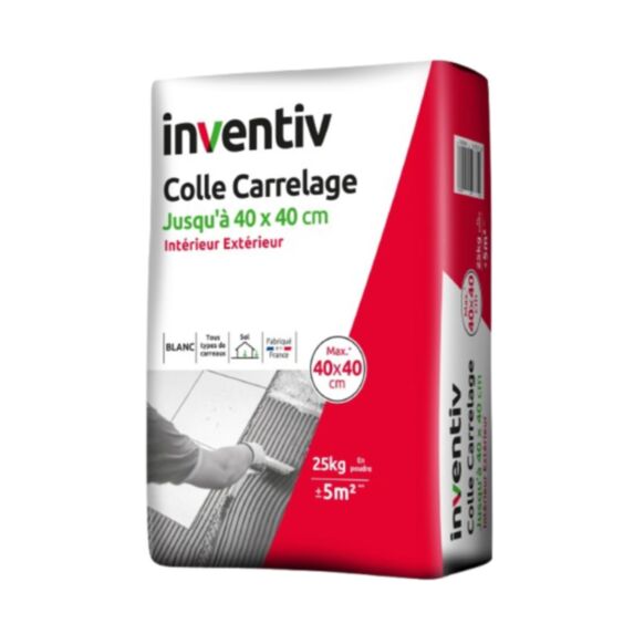 Colle carrelage Int/Ext jusqu'à 40x40cm blanc 25kg - INVENTIV