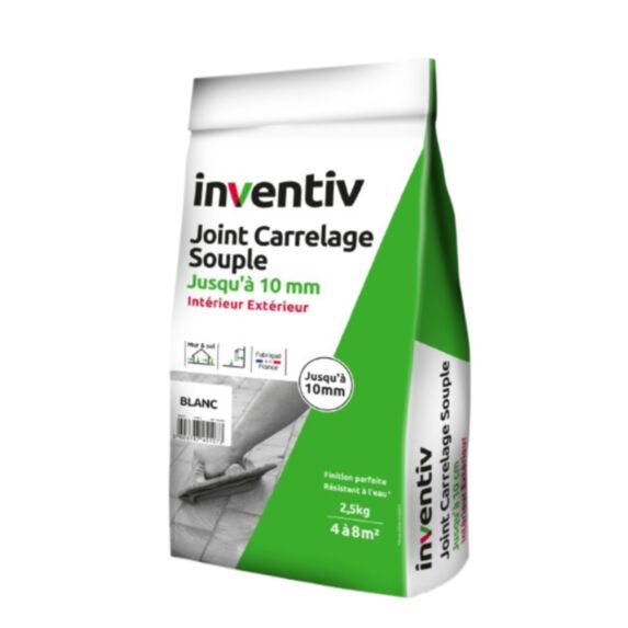 Joint carrelage souple Int/Ext jusquà 10mm blanc 2,5kg - INVENTIV