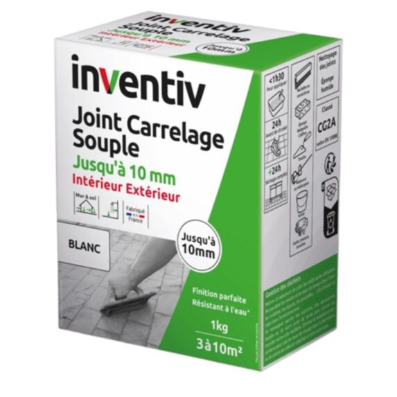 Joint carrelage souple Int/Ext jusquà 10mm blanc 1kg - INVENTIV