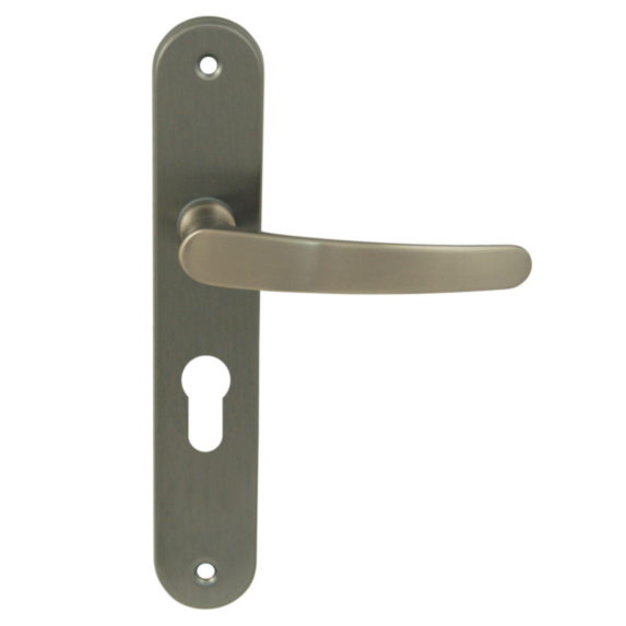 2 poignées de porte Abel entraxe 195 cylindre alu/acier nickel mat - INVENTIV