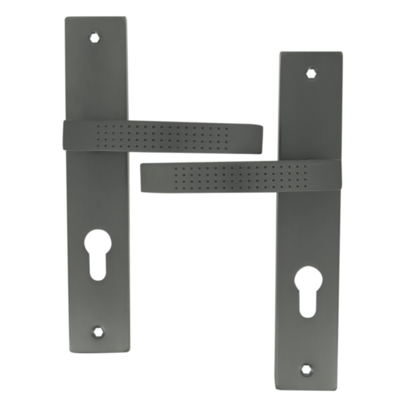 2 poignées de porte Mael entraxe 195 cylindre alu/acier gris foncé - INVENTIV