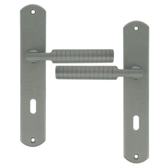 2 poignées de porte Adan entraxe 195 clé alu/acier gris foncé - INVENTIV