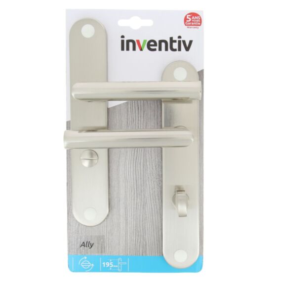 2 poignées de porte Ally entraxe 195 condamnation alu/acier nickel mat - INVENTIV