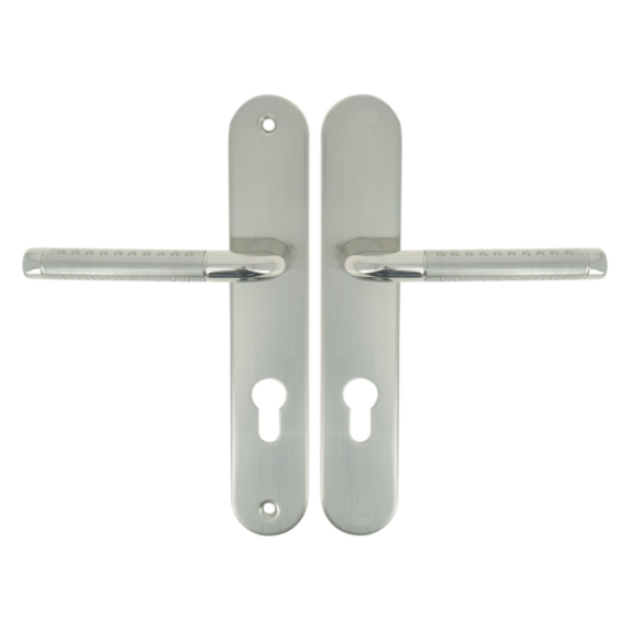 2 poignées de porte Cléa entraxe 195 cylindre alu/acier nickel mat - INVENTIV