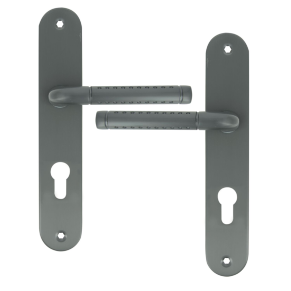 2 poignées de porte Cléa entraxe 195 cylindre alu/acier gris foncé - INVENTIV