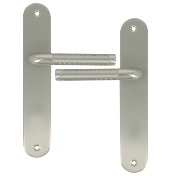 2 poignées de porte Cléa entraxe 195 sans trou alu/acier nickel mat - INVENTIV