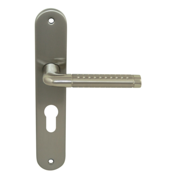 2 poignées de porte Cléa entraxe 195 cylindre alu/acier nickel mat - INVENTIV