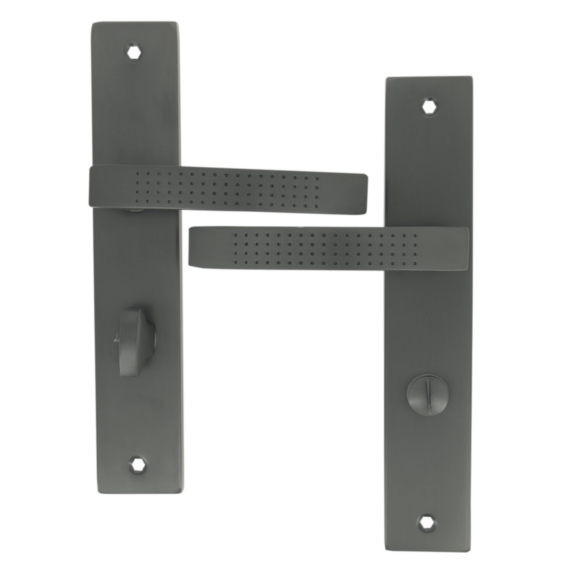 2 poignées de porte Maël entraxe 195 condamnation alu/acier gris foncé - INVENTIV