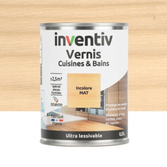 Vernis Cuisines & Bains incolore mat 0,25L - INVENTIV