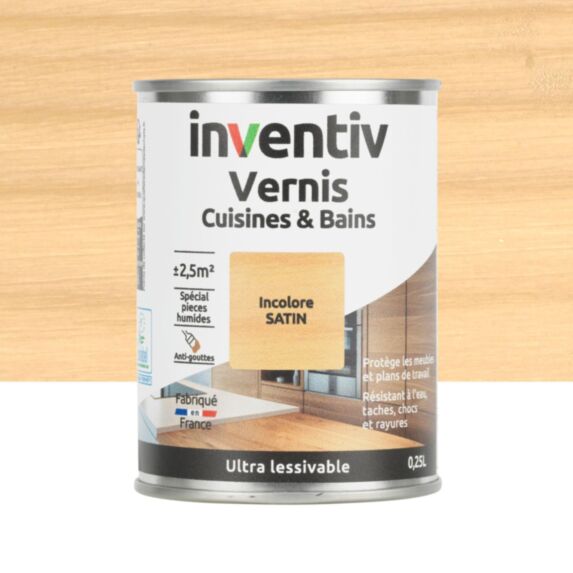 Vernis Cuisines & Bains incolore satin 0,25L - INVENTIV