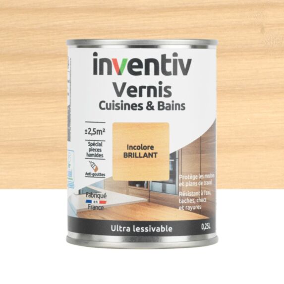Vernis Cuisines & Bains incolore brillant 0,25L - INVENTIV