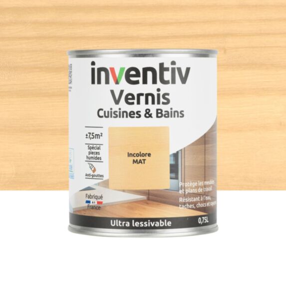 Vernis Cuisines & Bains incolore mat 0,75L - INVENTIV