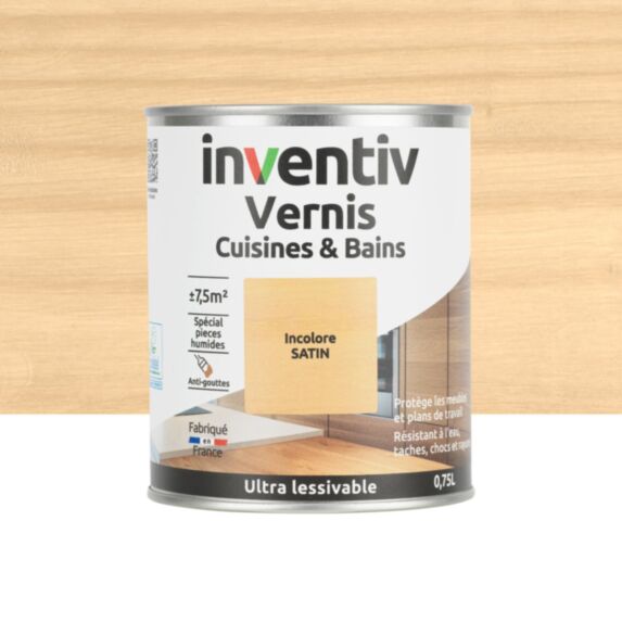 Vernis Cuisines & Bains incolore satin 0,75L - INVENTIV